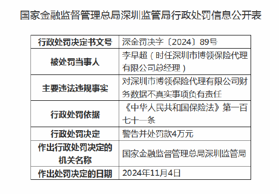 深圳市博领保险代理被罚20万元：因财务数据不真实-第2张图片-末央生活网