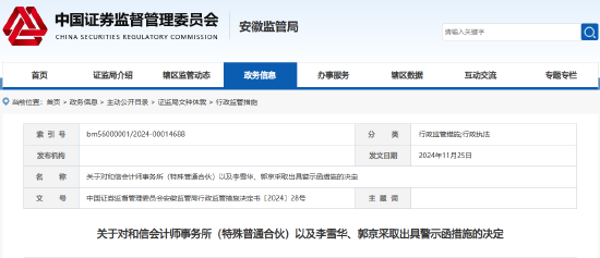 监管出手！和信所及两名会计师被出具警示函-第1张图片-末央生活网